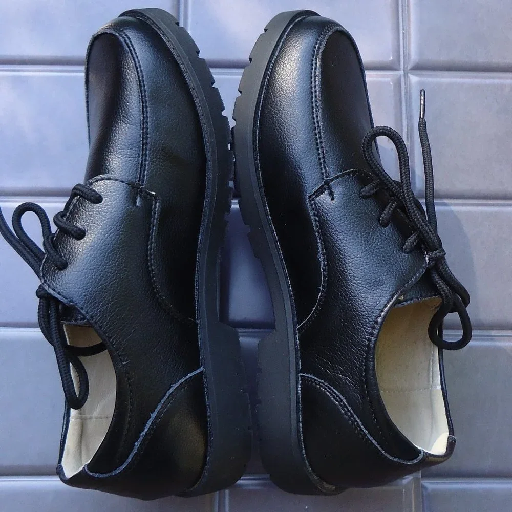 NWOT. SIZE 22.5 / 35. Alpheligance Boy's Kids Black Oxford Leather Dress Shoes.